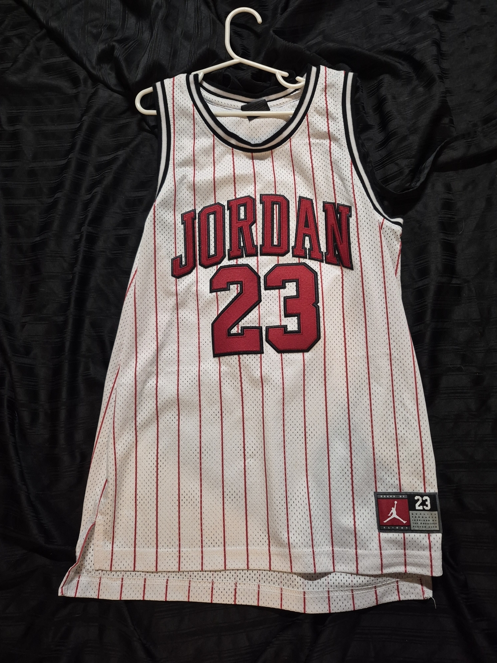 Jordan White Red Pinstripe 23 Basketball Jersey